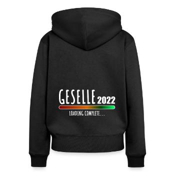 Loading Gesellenbrief Abschluss Geselle 2022 - Frauen Premium Bio Zip Hoodie - Schwarz - Hinten - Julia (174cm)