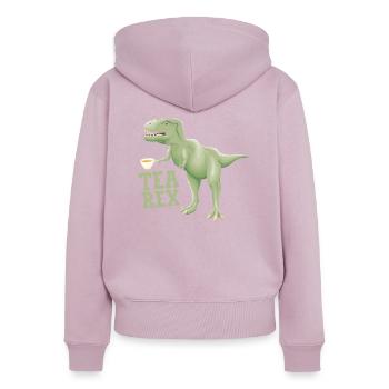 Thé Rex - Sweat à capuche zippé Premium bio Femme - rose poudré - Dos - Julia (174cm)