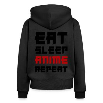 Eat Sleep Anime Repeat - Frauen Premium Bio Zip Hoodie - Schwarz - Hinten - Julia (174cm)