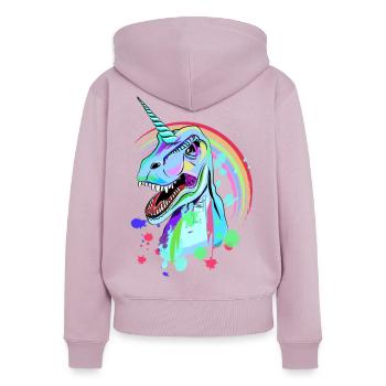 Licorne Dino Tyrannosaurus rex - Sweat à capuche zippé Premium bio Femme - rose poudré - Dos - Julia (174cm)