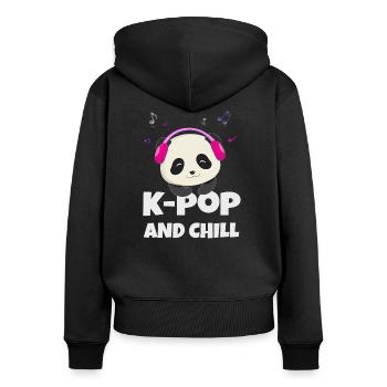 K-POP und chillen. Schwarz # 1 - Frauen Premium Bio Zip Hoodie - Schwarz - Hinten - Julia (174cm)