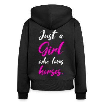 Juste A Girl Who Loves Horses Équitation Amour - Sweat à capuche zippé Premium bio Femme - noir - Dos - Julia (174cm)