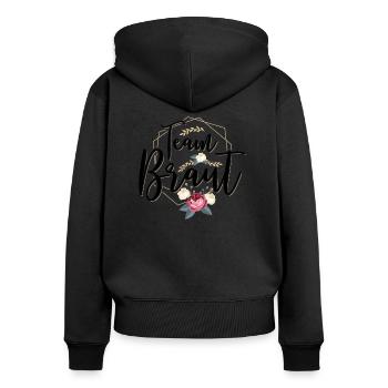 Team Braut - Junggesellinnenabschied Crew Blumen - Frauen Premium Bio Zip Hoodie - Schwarz - Hinten - Julia (174cm)