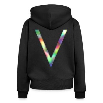 V - Buchstabe INITIALE - Frauen Premium Bio Zip Hoodie - Schwarz - Hinten - Julia (174cm)