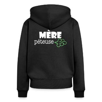 Mère péteuse (maman fête des mères) - Sweat à capuche zippé Premium bio Femme - noir - Dos - Julia (174cm)
