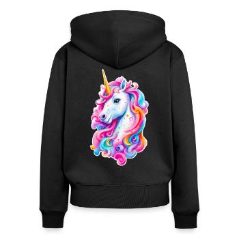 Regenbogen Einhorn 01 - Frauen Premium Bio Zip Hoodie - Schwarz - Hinten - Julia (174cm)