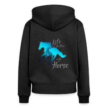 LA VIE EST MIEUX AVEC UN CHEVAL! - Sweat à capuche zippé Premium bio Femme - noir - Dos - Julia (174cm)