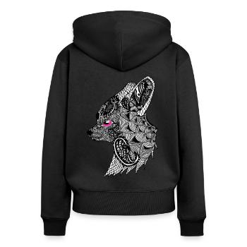 Tier-Tattoo & Tribals, Geschenk, Geburtstag, Fuchs - Frauen Premium Bio Zip Hoodie - Schwarz - Hinten - Julia (174cm)