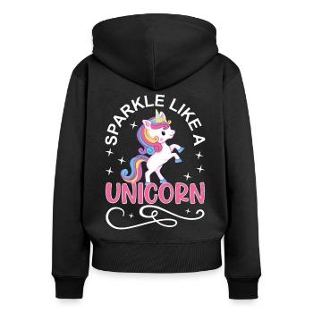 Paillettes comme une licorne - Sweat à capuche zippé Premium bio Femme - noir - Dos - Julia (174cm)