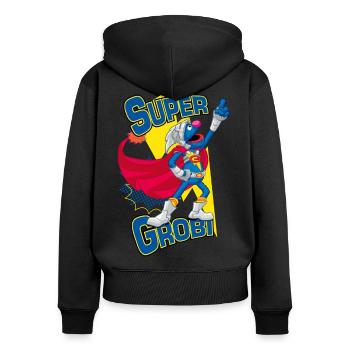 Sesamstraße Super Grobi Superheld - Frauen Premium Bio Zip Hoodie - Schwarz - Hinten - Julia (174cm)