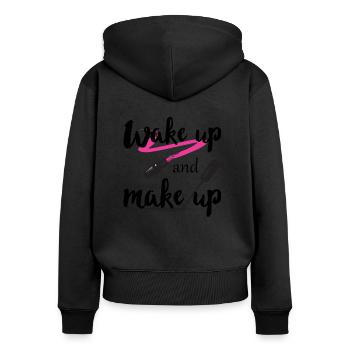 Aufwachen und Schminken Frauen Geschenk Idee - Frauen Premium Bio Zip Hoodie - Schwarz - Hinten - Julia (174cm)
