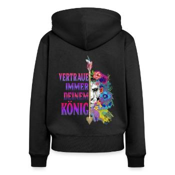 Löwin Pärchen Design! - Frauen Premium Bio Zip Hoodie - Schwarz - Hinten - Julia (174cm)