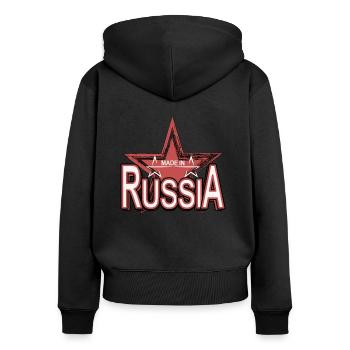 MADE in Russia font with star - Women's Premium Organic Zip Hoodie - black - Back - Julia (174cm)