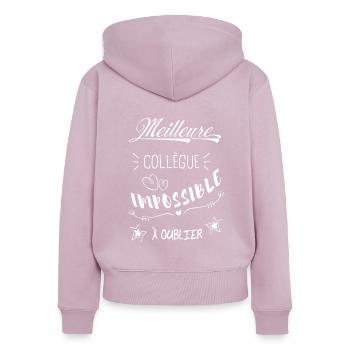 Idée cadeau départ collègue - Sweat à capuche zippé Premium bio Femme - rose poudré - Dos - Julia (174cm)