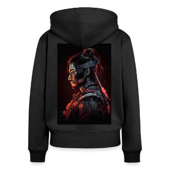 Neon Cyber Samurai Warrior #8 - Frauen Premium Bio Zip Hoodie - Schwarz - Hinten - Julia (174cm)