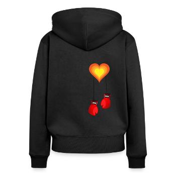 Boxen Boxhandschuhe Boxer Geschenkidee - Frauen Premium Bio Zip Hoodie - Schwarz - Hinten - Julia (174cm)