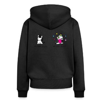 Moi avant et après la gymnastique humour licorne - Sweat à capuche zippé Premium bio Femme - noir - Dos - Julia (174cm)