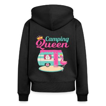 Camping Queen Camping Fan Flamingo und Krone - Frauen Premium Bio Zip Hoodie - Schwarz - Hinten - Julia (174cm)