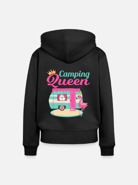 Camping Queen Camping Fan Flamingo und Krone - Frauen Premium Bio Zip Hoodie - Schwarz