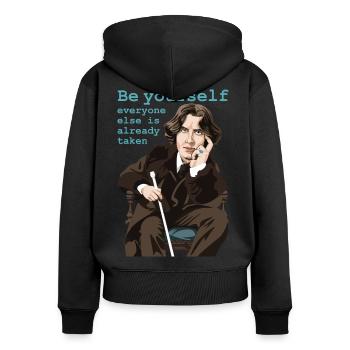 Oscar Wilde - Frauen Premium Bio Zip Hoodie - Schwarz - Hinten - Julia (174cm)