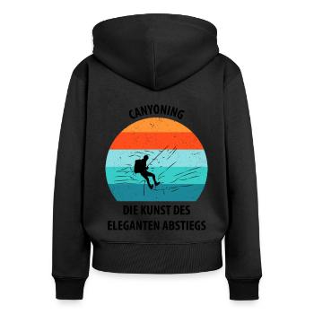 Canyoning Bergsteigen Klettern Wandern Berge - Frauen Premium Bio Zip Hoodie - Schwarz - Hinten - Julia (174cm)
