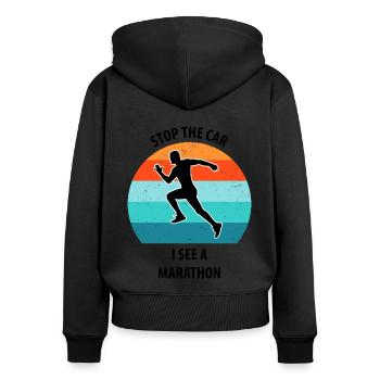 Floorball, Floorball, Hockey sur gazon, Hockey en salle - Sweat à capuche zippé Premium bio Femme - noir - Dos - Julia (174cm)