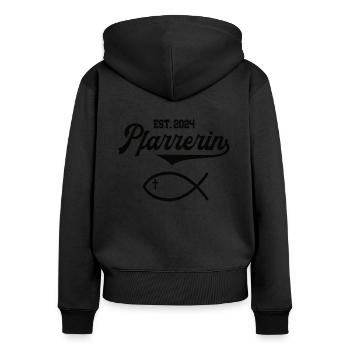 Pfarrerin est 2024 Fisch Symbol Christentum Kirche - Frauen Premium Bio Zip Hoodie - Schwarz - Hinten - Julia (174cm)