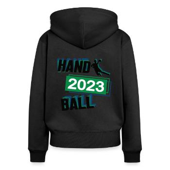 Handball 2023 Handballer Handballspiel Ballsport - Frauen Premium Bio Zip Hoodie - Schwarz - Hinten - Julia (174cm)