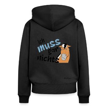 Fjordpferd muss gar nichts - Frauen Premium Bio Zip Hoodie - Schwarz - Hinten - Julia (174cm)
