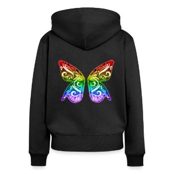 Rainbow Butterfly Gay Pride LGBT LGBTQ Amour - Sweat à capuche zippé Premium bio Femme - noir - Dos - Julia (174cm)