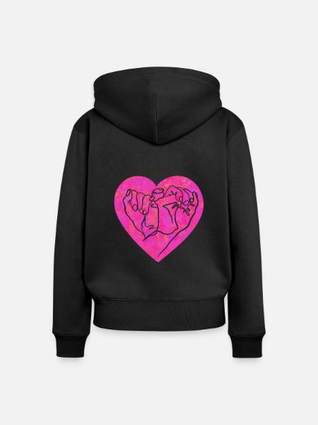 Hand Geste Herz rosa - Frauen Premium Bio Zip Hoodie - Schwarz
