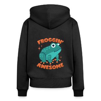 Frosch Wortwitz - Frauen Premium Bio Zip Hoodie - Schwarz - Hinten - Julia (174cm)