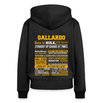 Gallardo Name Shirt Gallardo Born To Rule - Sweat à capuche zippé Premium bio Femme - noir - Dos - Julia (174cm)