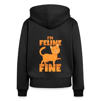 Katzen Wortwitz - Frauen Premium Bio Zip Hoodie - Schwarz - Hinten - Julia (174cm)