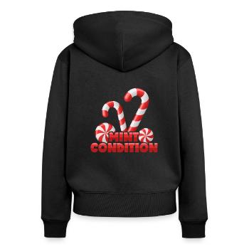 Zuckerstangen: Mint Condition, guter Zustand - Frauen Premium Bio Zip Hoodie - Schwarz - Hinten - Julia (174cm)