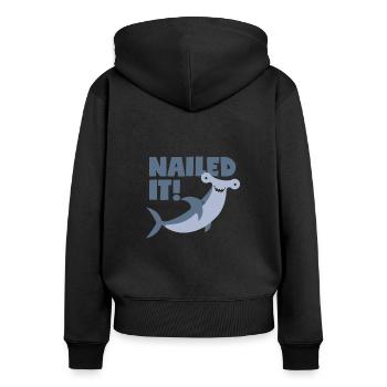 Hammerhead pun: "Nailed It!" - Women's Premium Organic Zip Hoodie - black - Back - Julia (174cm)