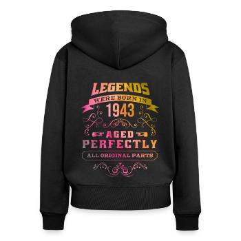 1943 Birthday - Frauen Premium Bio Zip Hoodie - Schwarz - Hinten - Julia (174cm)