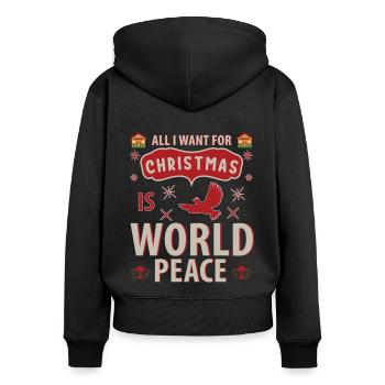 All I want for Christmas is World Peace - Frauen Premium Bio Zip Hoodie - Schwarz - Hinten - Julia (174cm)
