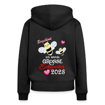Ich Werde Große Schwester - Geschwister 2023 - Frauen Premium Bio Zip Hoodie - Schwarz - Hinten - Julia (174cm)