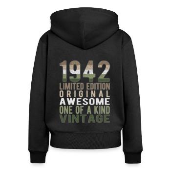 Limited Edition seit 1942 Geburtstag Vintage 1942 - Frauen Premium Bio Zip Hoodie - Schwarz - Hinten - Julia (174cm)