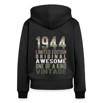 Edition limitée depuis 1944 Anniversaire Millésime 1944 - Sweat à capuche zippé Premium bio Femme - noir - Dos - Julia (174cm)