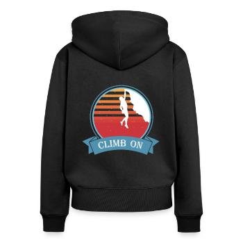 Climb On Klettern Bergsteigen Felsklettern Motiv - Frauen Premium Bio Zip Hoodie - Schwarz - Hinten - Julia (174cm)