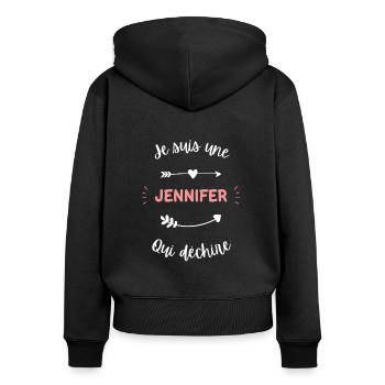 Je suis une Jennifer qui déchire - Sweat à capuche zippé Premium bio Femme - noir - Dos - Julia (174cm)