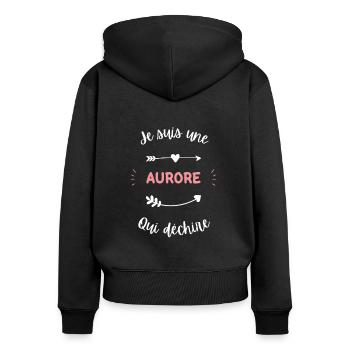 Je suis une Aurore qui déchire - Sweat à capuche zippé Premium bio Femme - noir - Dos - Julia (174cm)