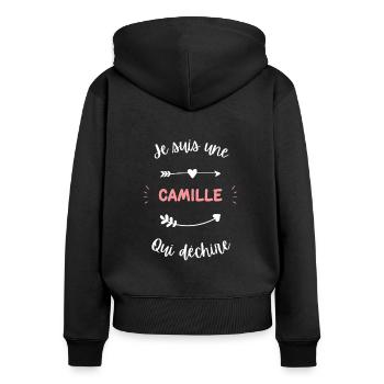 Je suis une Camille qui déchire - Sweat à capuche zippé Premium bio Femme - noir - Dos - Julia (174cm)