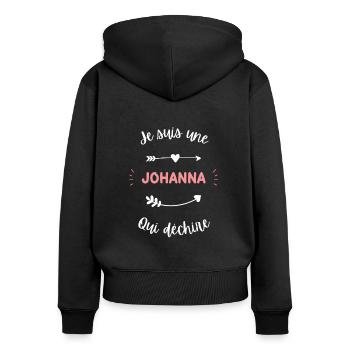 Je suis une Johanna qui déchire - Sweat à capuche zippé Premium bio Femme - noir - Dos - Julia (174cm)