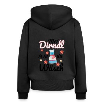 Dirndl Tracht | Mei Dirndl is in da - Frauen Premium Bio Zip Hoodie - Schwarz - Hinten - Julia (174cm)