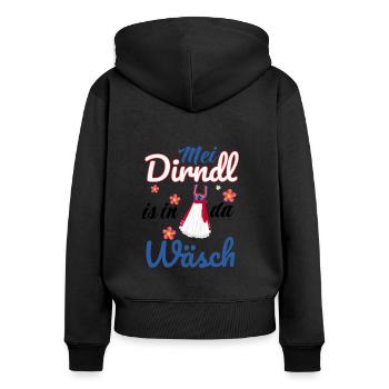 Dirndl Tracht | Mei Dirndl is in da - Frauen Premium Bio Zip Hoodie - Schwarz - Hinten - Julia (174cm)