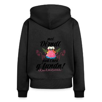 Dirndl | Mei Dirndl hob i ned g'fundn - Frauen Premium Bio Zip Hoodie - Schwarz - Hinten - Julia (174cm)