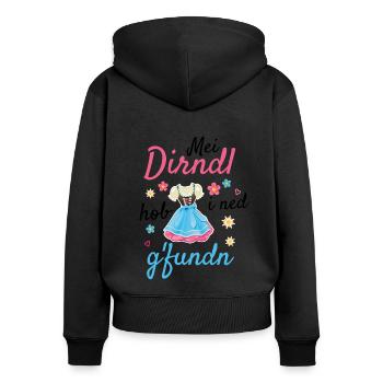 Dirndl | Mei Dirndl hob i ned g'fundn - Frauen Premium Bio Zip Hoodie - Schwarz - Hinten - Julia (174cm)